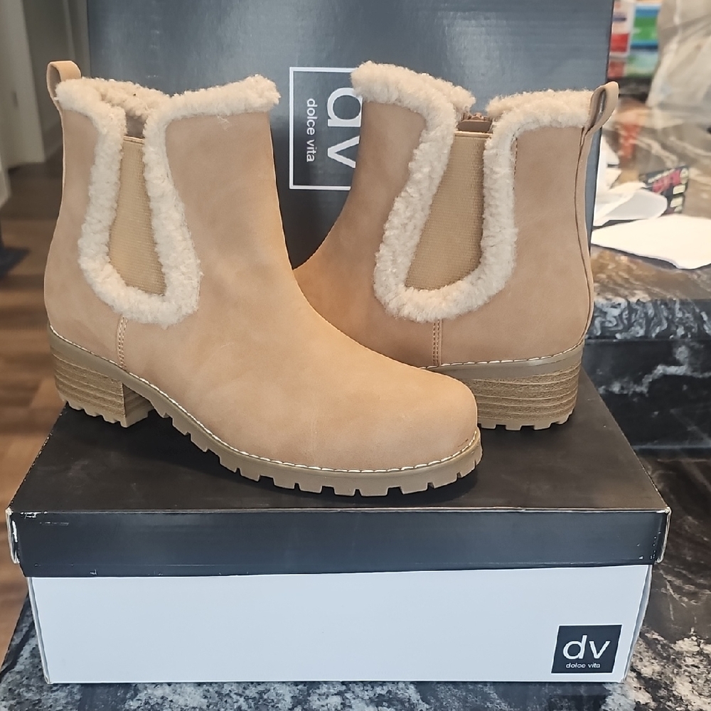 Dolce Vita Camel Ankle Boots with Shearling
